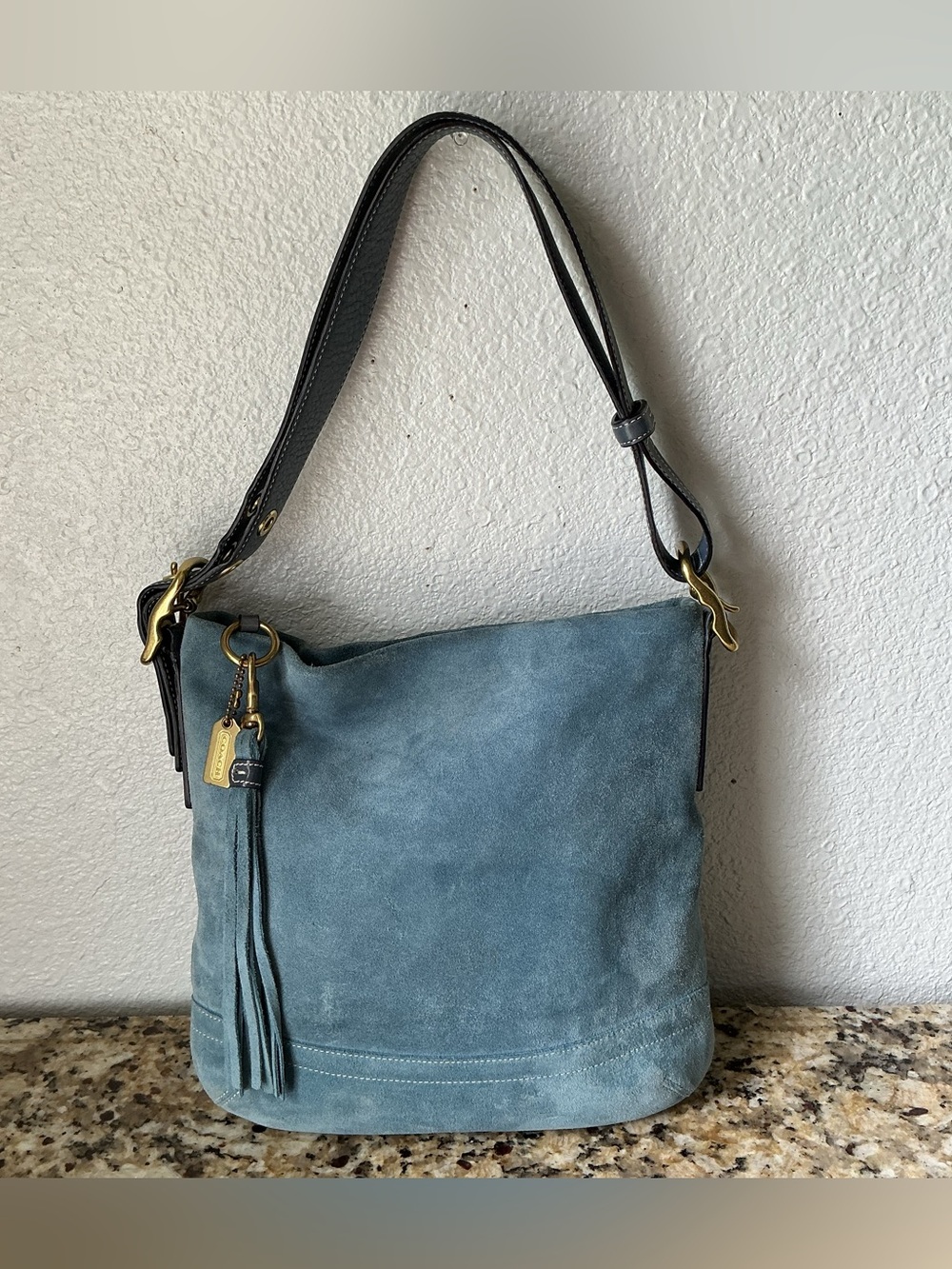 Coach Vintage Blue Suede Two Way Bag